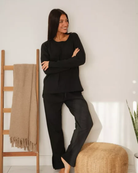 Pijama Velvet Liso Negro