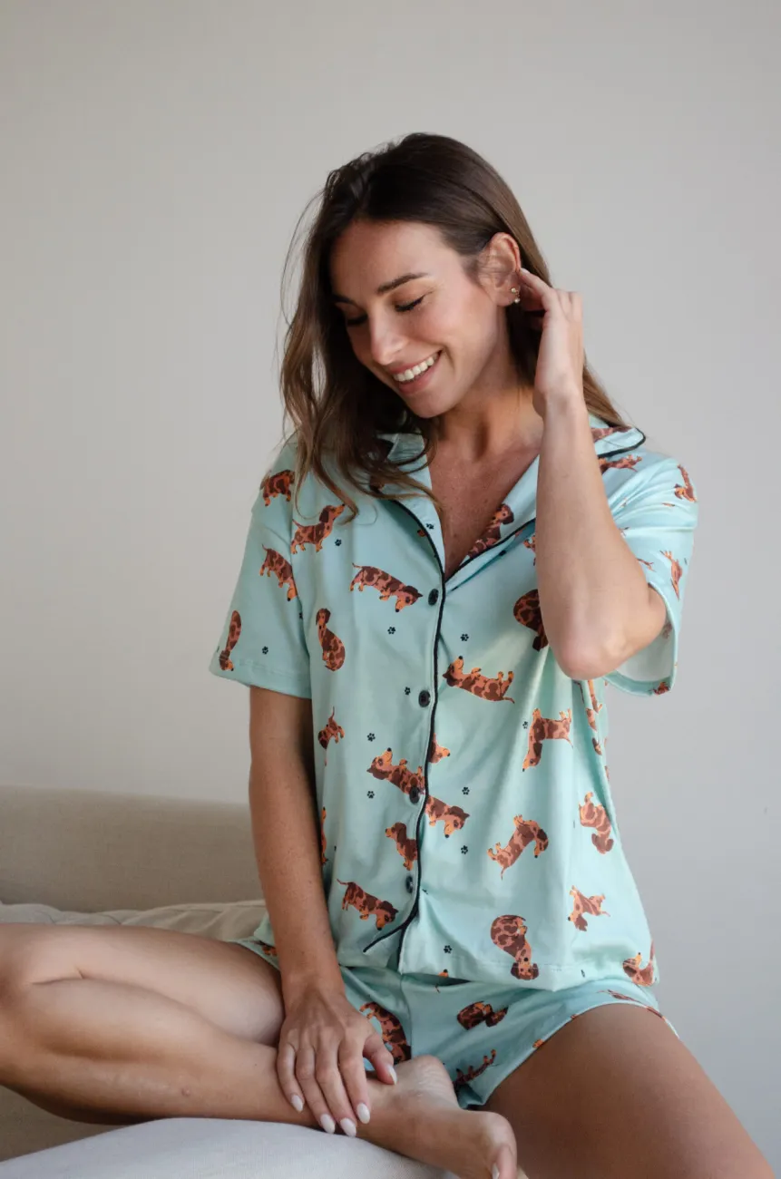 PREVENTA Pijama Camisero Salchi Verde Agua - Imagen 2
