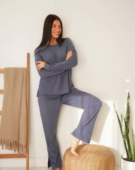 Pijama Velvet Liso Azul