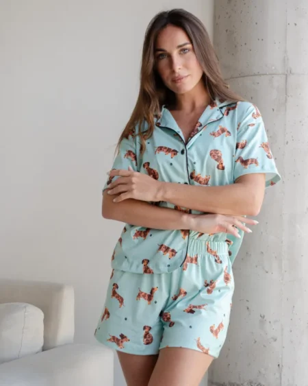 PREVENTA Pijama Camisero Salchi Verde Agua