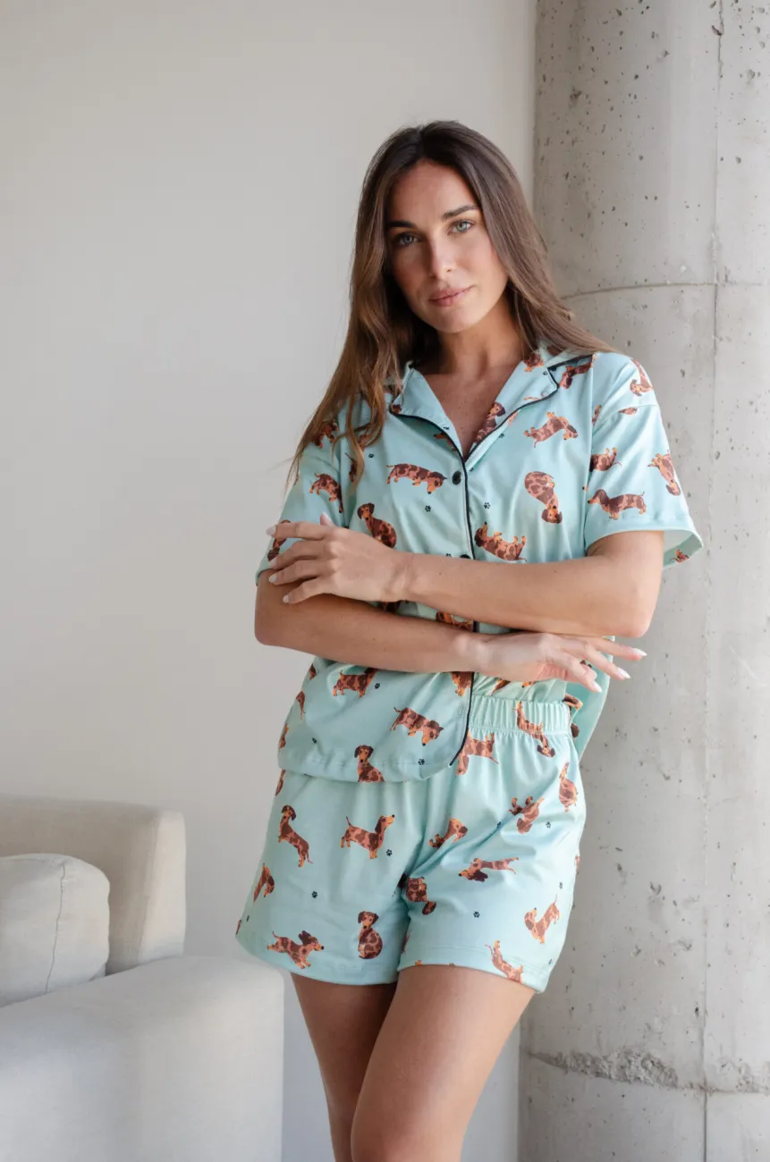 PREVENTA Pijama Camisero Salchi Verde Agua