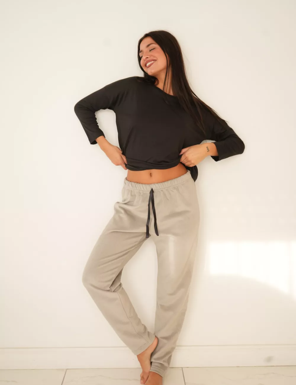 Pantalón pijama Gris liso Plush - Imagen 4