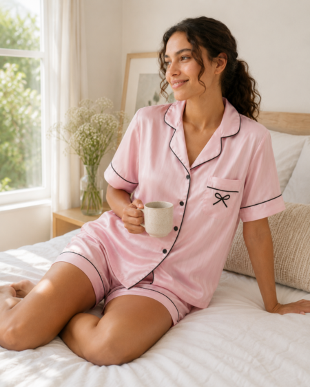 Pijama Camisero Rayas Rosa Corto