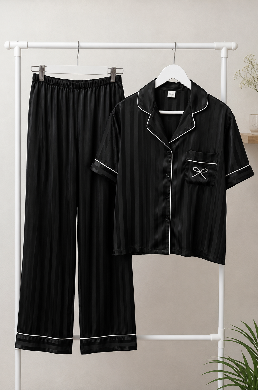 Pijama Seda Black Rayitas - Imagen 2