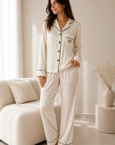 Camisero de Seda Crema Lunares