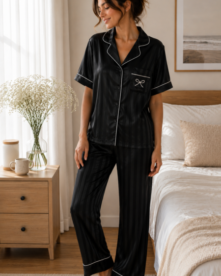 Pijama Seda Black Rayitas