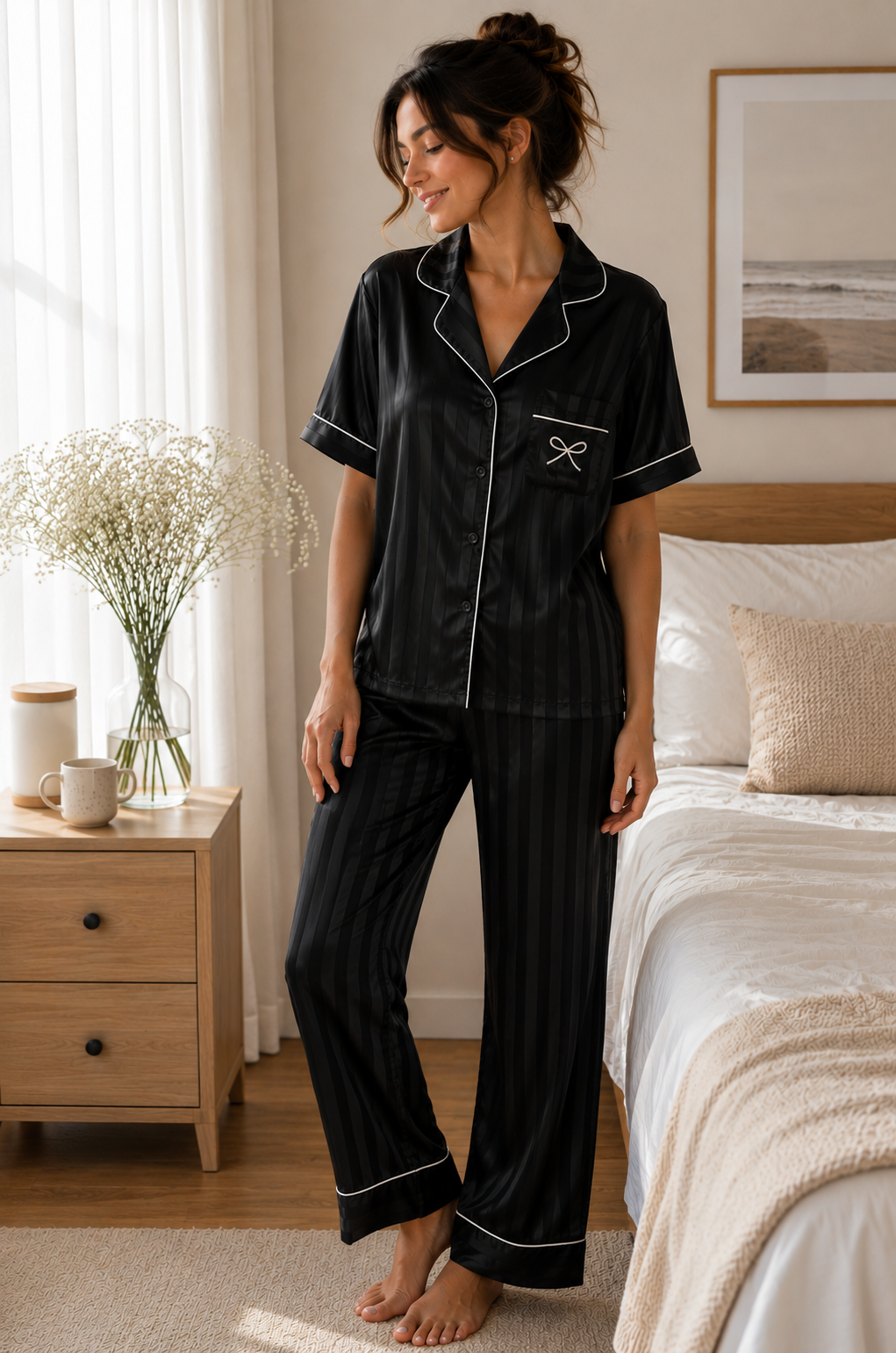 Pijama Seda Black Rayitas