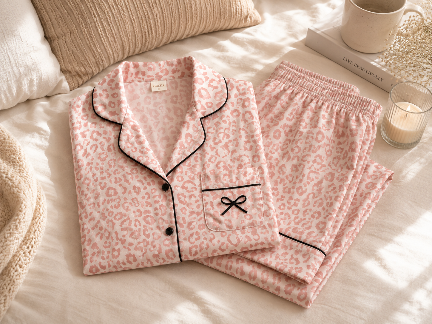Pijama Camisero Print Rosa - Imagen 3