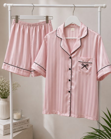 Pijama Camisero Rayas Rosa Corto