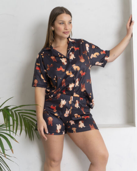 Pijama Camisero Grecia Perritos - M