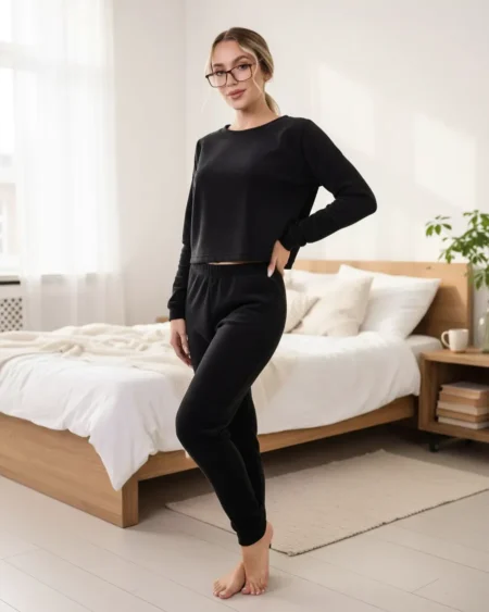 Pijama Micropolar Crop Top Negro