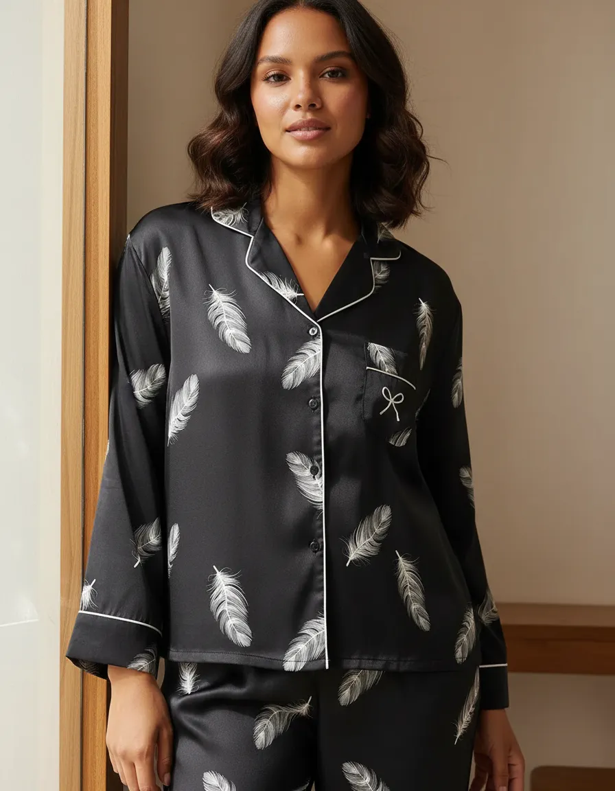 Camisero de Seda Plumas Black - Imagen 5