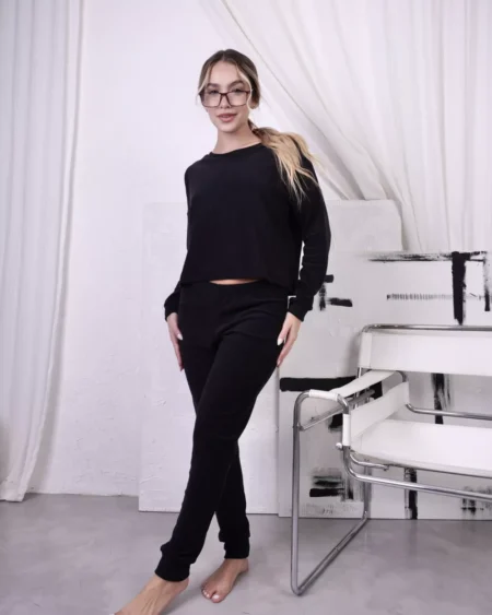 Pijama Micropolar Crop Top Negro