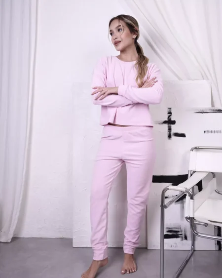 Pijama Micropolar Crop Top Rosa