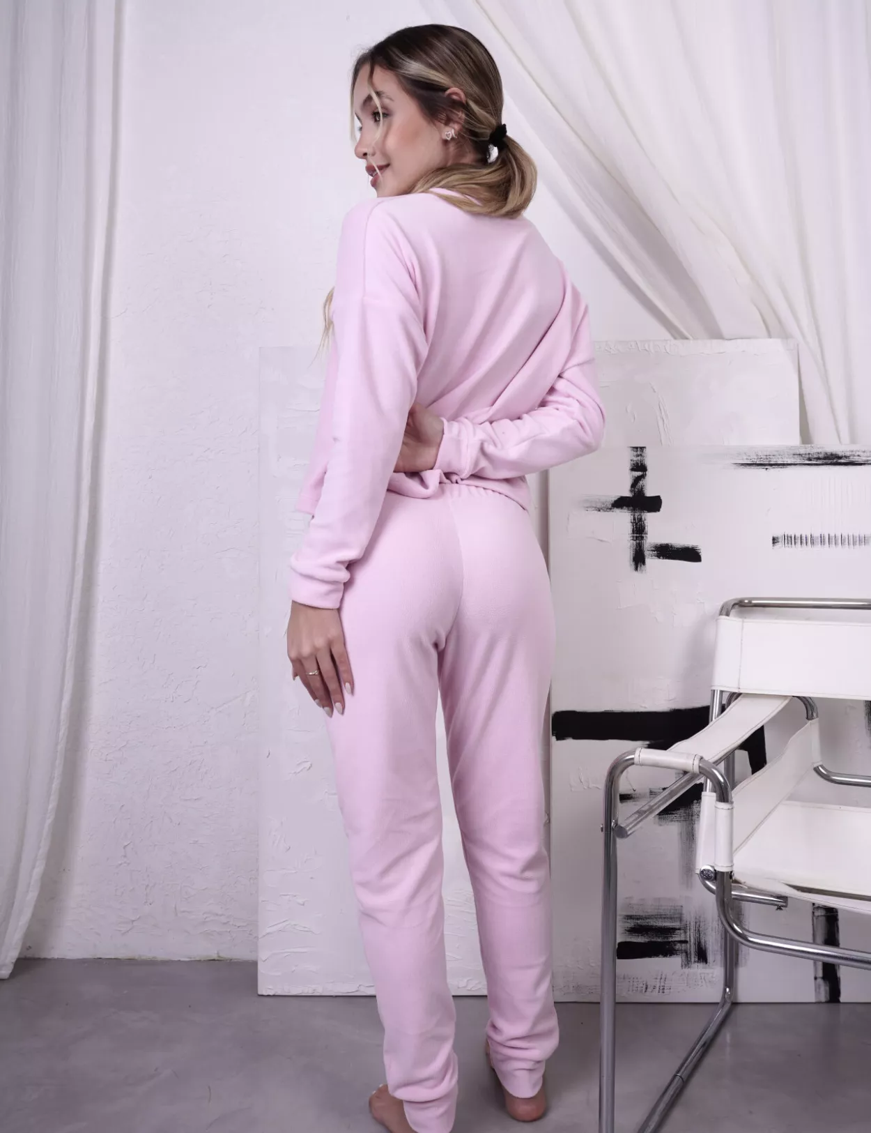 Pijama Micropolar Crop Top Rosa - Imagen 3